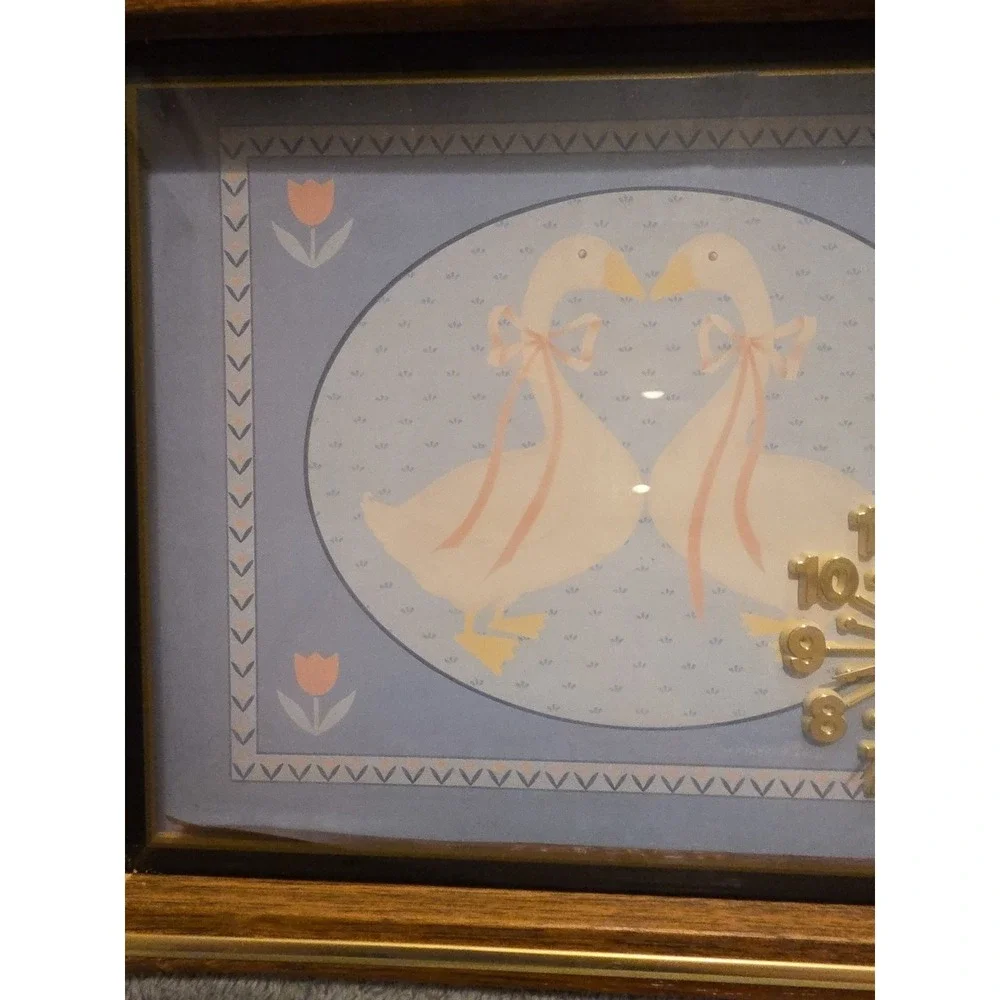 Dynasty Quartz Clock Wood Frame Country Blue Geese Vintage Wall Clock Cottage